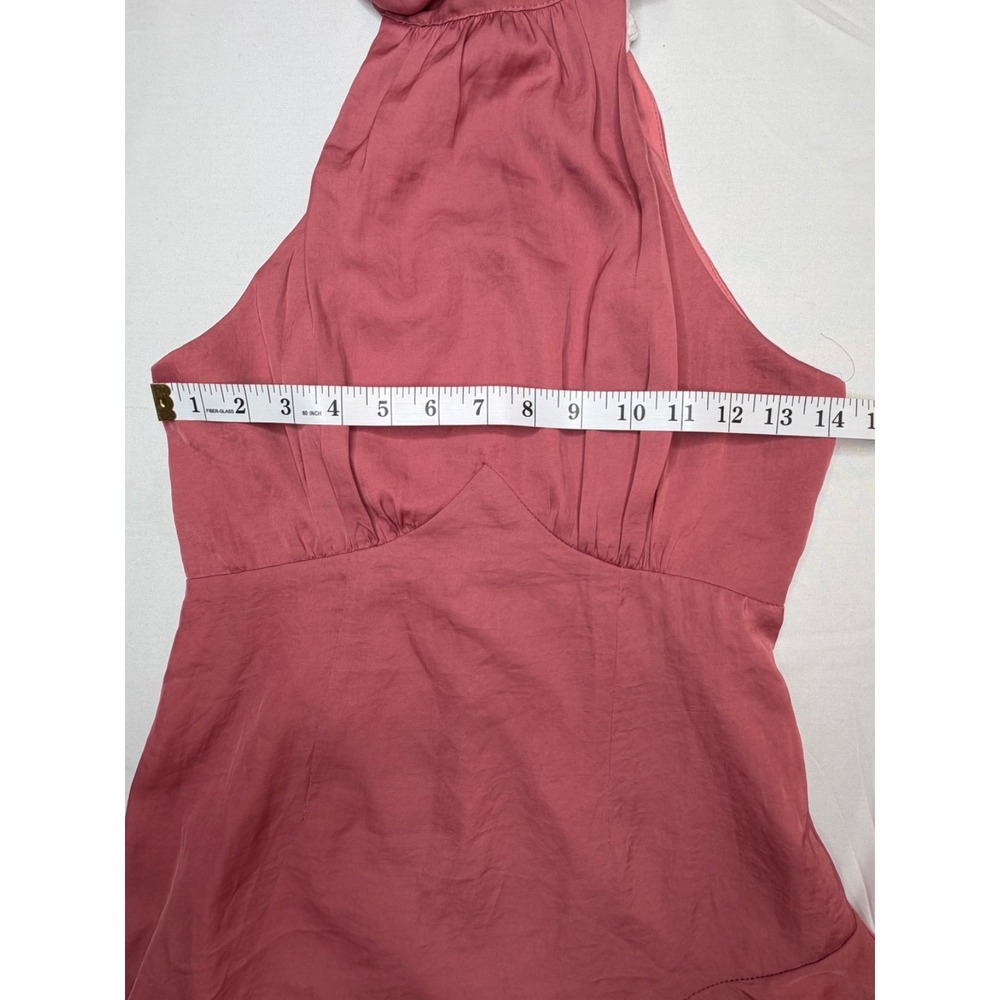 Here Comes The Sun Rose Pink Halter Mini Dress Asymmetrical Ruffle Hem NWT S - Picture 13 of 14